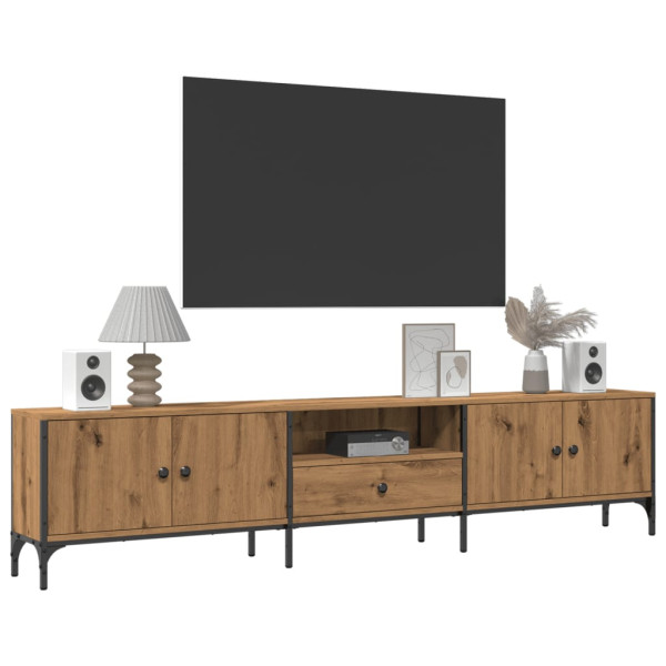 Mueble TV cajón madera ingeniería roble artesanal 200x25x44 cm D