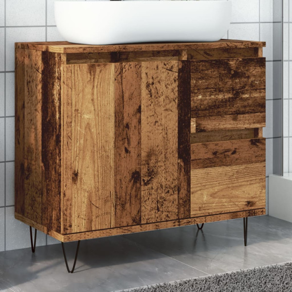 Mueble de lavabo madera de ingeniería envejecida 65x33x60 cm D