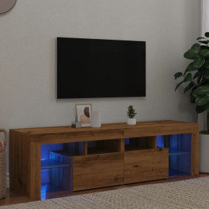 Mueble de TV luces LED madera roble artisan 140x36.5x40 cm D