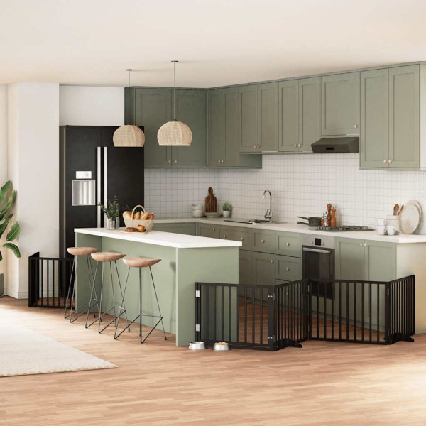 Puerta de perros plegable 12 paneles madera álamo negra 960 cm D