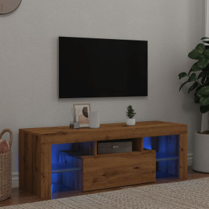 Móvel de TV com luzes LED em madeira de carvalho artesanal 120x36,5x40 cm D