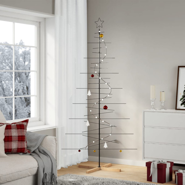 Árbol de Navidad metal negro con base de madera 210 cm D