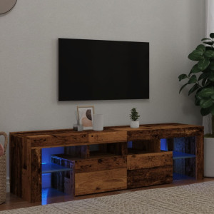 Mueble TV luces LED madera ingeniería envejecida 140x36.5x40 cm D