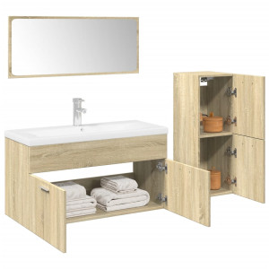 Set de muebles de baño 3 pzas madera contrachapada roble Sonoma D