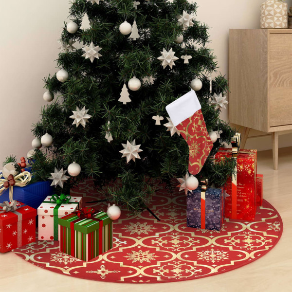 Falda del árbol de Navidad de lujo con calcetín tela roja 150 cm D