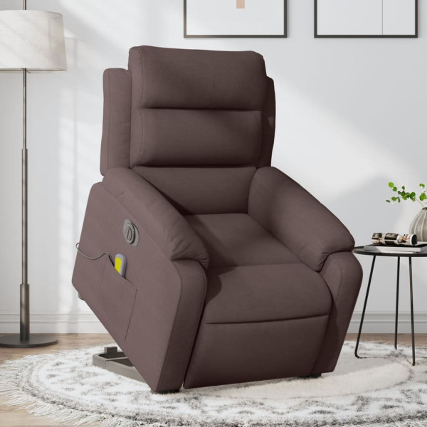 Sillón masaje eléctrico reclinable elevable tela marrón oscuro D