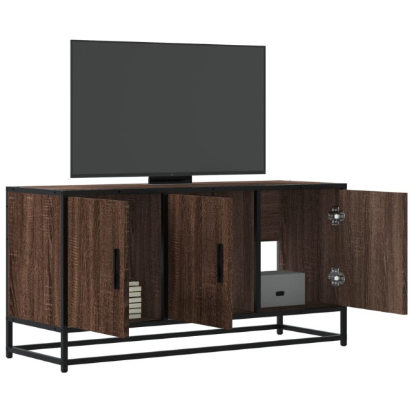 Mueble TV madera ingeniería y metal marrón roble 100x35x50 cm D