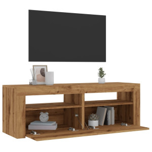 Mueble de TV luces LED madera roble artisan 120x35x40 cm D