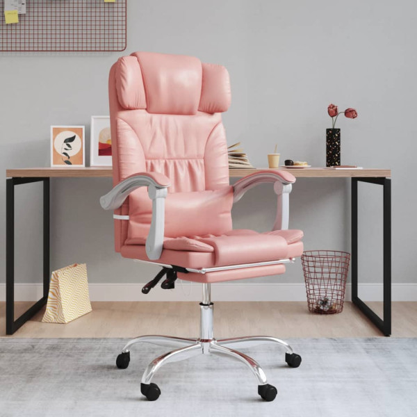 Silla de oficina reclinable masaje cuero sintético rosa D