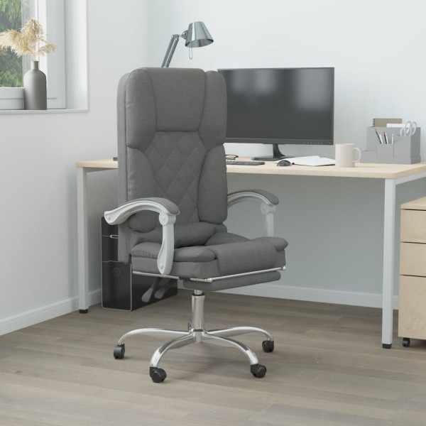 Silla de oficina reclinable con masaje de tela gris oscuro D