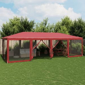 Carpa para fiestas con 12 paredes de malla HDPE rojo 8x4 m D