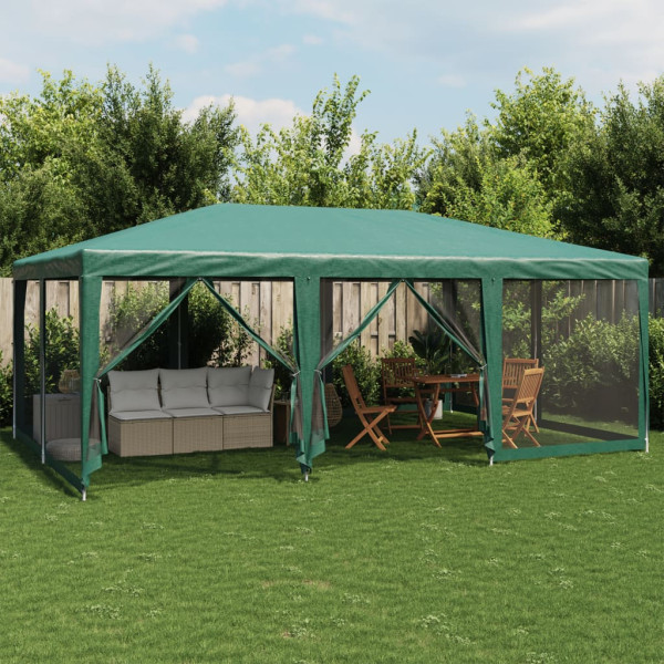 Tenda de festa com 10 paredes de malha HDPE verde 6x4 m D