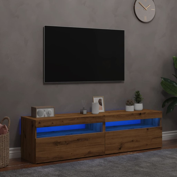 Muebles TV con luces LED 2 uds madera ingeniería roble artisan D