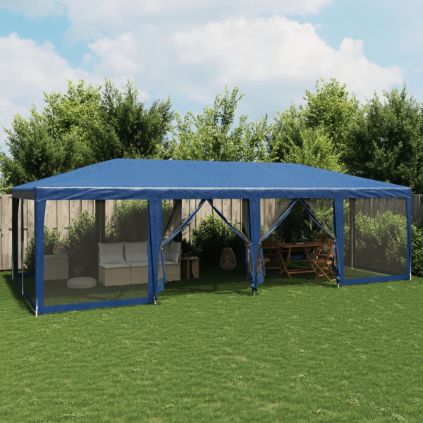 Tenda de festa com 12 paredes de malha PEAD azul 8x4 m D