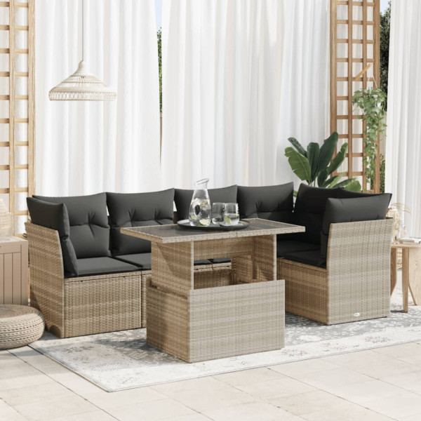 Set de sofás de jardín 6 pzas y cojines ratán sintético gris D