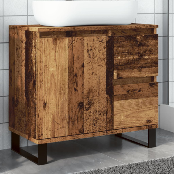 Mueble de lavabo madera de ingeniería envejecida 65x33x60 cm D