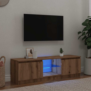 Mueble de TV luces LED madera roble artisan 120x30x36 cm D