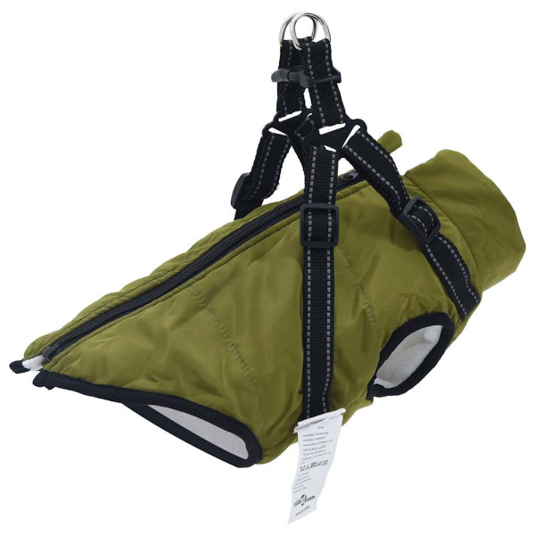 Abrigo perro con arnés impermeable reflectante XL verde militar D