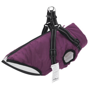 Abrigo para perro con arnés impermeable reflectante XL morado D