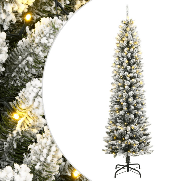 Árbol de Navidad artificial con 150 LEDs y nieve flocada 120 cm D