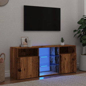 Mueble TV luces LED madera ingeniería envejecida 120x30x50 cm D