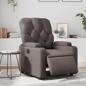 Sillón reclinable eléctrico de cuero sintético marrón D