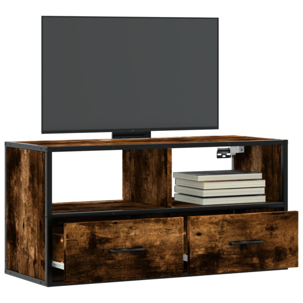 Mueble TV metal y madera contrachapada roble humo 80x31x39.5 cm D