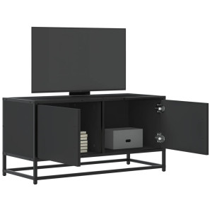 Mueble de TV madera de ingeniería y metal negro 80x34.5x40 cm D