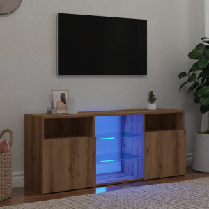 Mueble TV luces LED madera ingeniería roble artisan 120x30x50cm D