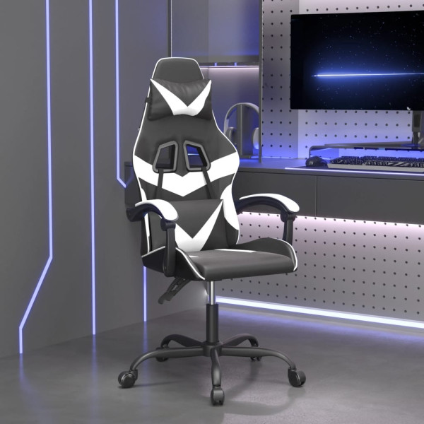 Silla gaming cuero sintético negro y blanco D