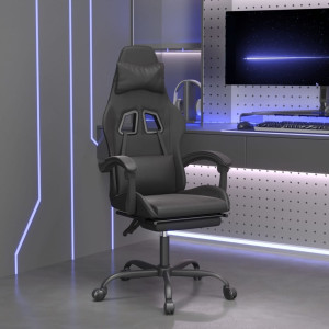 Silla gaming con reposapiés cuero sintético negro D