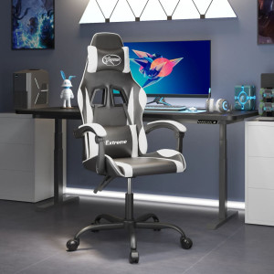 Silla gaming giratoria cuero sintético negro y blanco D