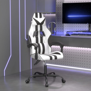 Silla gaming giratoria cuero sintético blanco y negro D