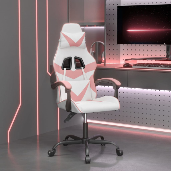 Silla gaming cuero sintético blanco y rosa D