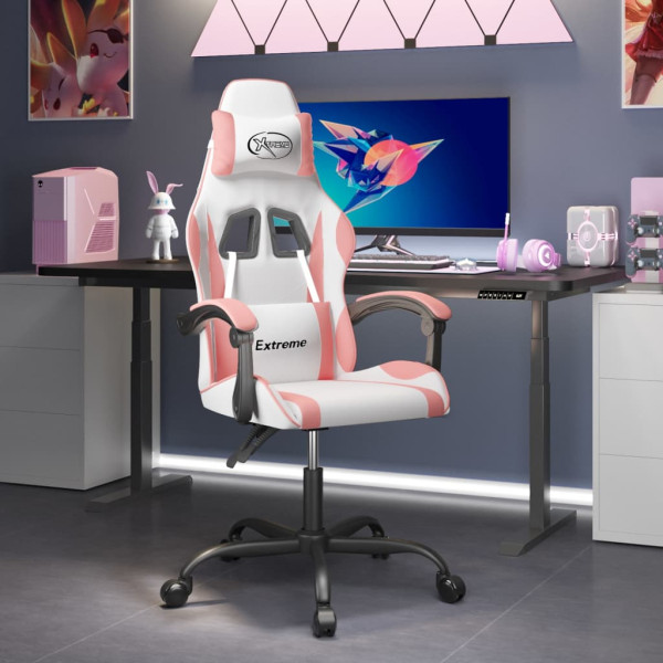 Silla gaming cuero sintético blanco y rosa D