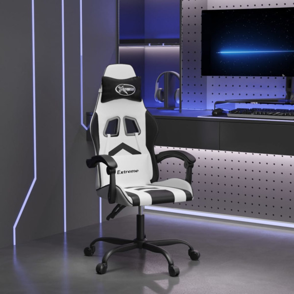 Silla gaming cuero sintético blanco y negro D