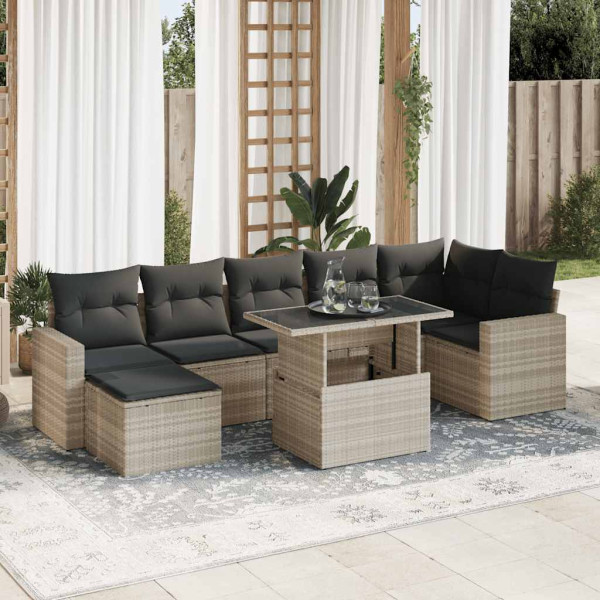 Set de sofás de jardín 8 pzas y cojines ratán sintético gris D