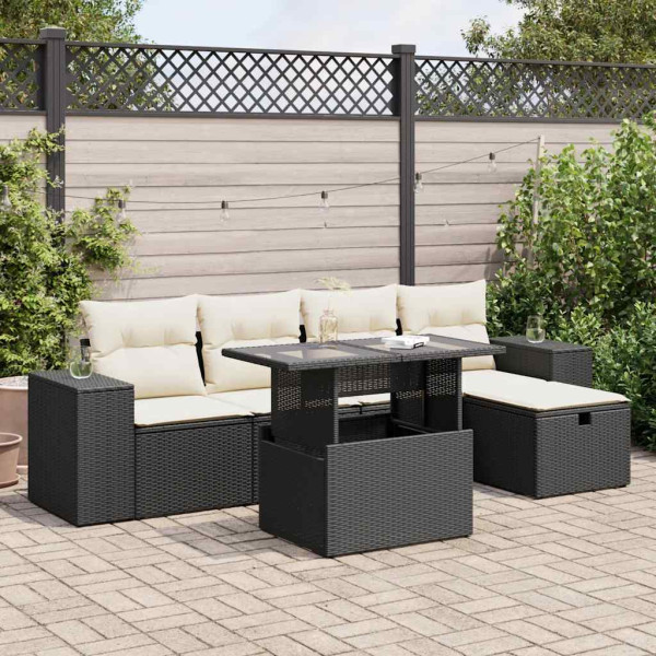 Set de sofás de jardín 6 piezas y cojines ratán sintético negro Set de sofás de jardín 6 piezas y cojines ratán sintético negro D