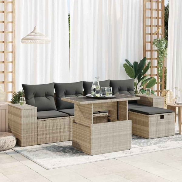 Set de sofás de jardín 6 pzas y cojines ratán sintético gris Set de sofás de jardín 6 pzas y cojines ratán sintético gris D