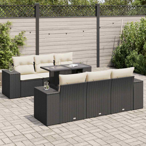 Set de sofás de jardín 7 pzas con cojines ratán sintético negro D