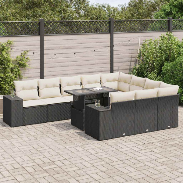 Set de sofás de jardín 11 pzas y cojines ratán sintético negro Set de sofás de jardín 11 pzas y cojines ratán sintético negro D