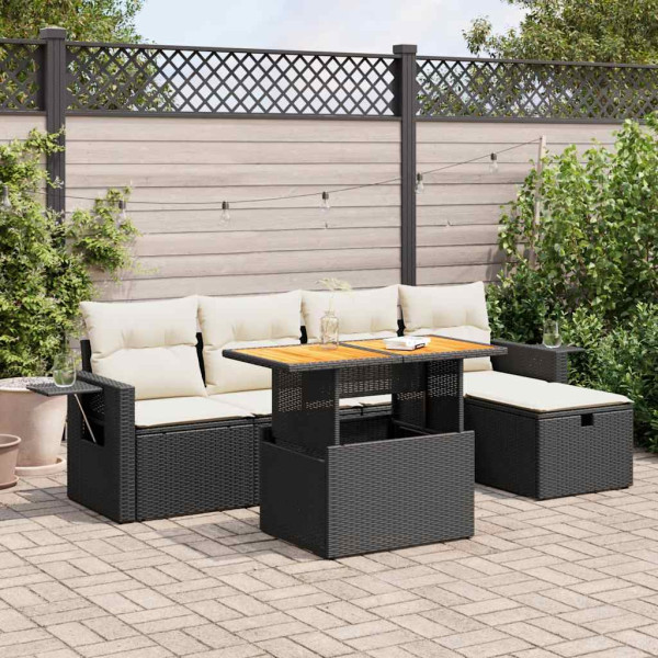 Set sofás jardín y cojines 6 pzas ratán sintético acacia negro Set sofás jardín y cojines 6 pzas ratán sintético acacia negro D