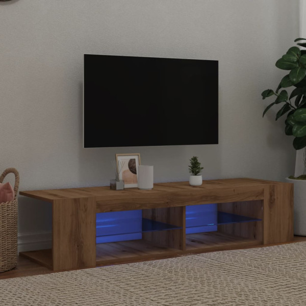 Mobiliário de TV LED luzes carvalho madeira artesanais 135x39x30 cm D