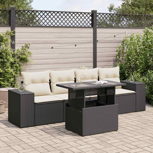 Set de muebles de jardín 5 pzas y cojines ratán sintético negro D
