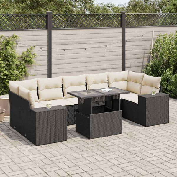 Set de sofás de jardín y cojines 8 piezas ratán sintético negro Set de sofás de jardín y cojines 8 piezas ratán sintético negro D
