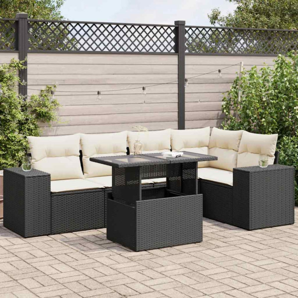 Set de sofás de jardín 6 piezas y cojines ratán sintético negro Set de sofás de jardín 6 piezas y cojines ratán sintético negro D