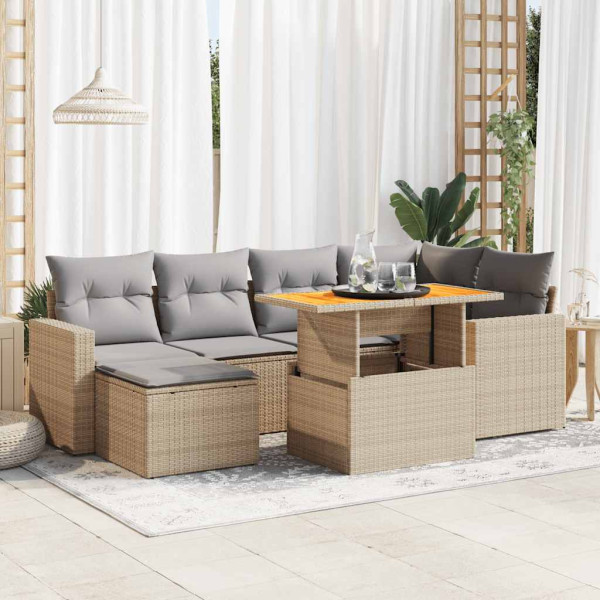 Set sofás de jardín 7 piezas y cojines ratán sintético beige Set sofás de jardín 7 piezas y cojines ratán sintético beige D