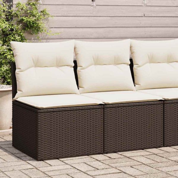Set sofás jardín y cojines 4 pzas ratán sintético acacia marrón D