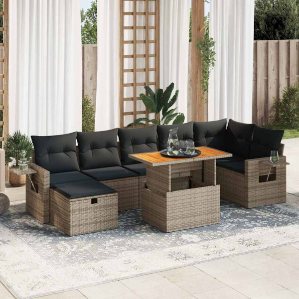 Set sofás jardín y cojines 5 pzas ratán sintético acacia gris Set sofás jardín y cojines 5 pzas ratán sintético acacia gris D