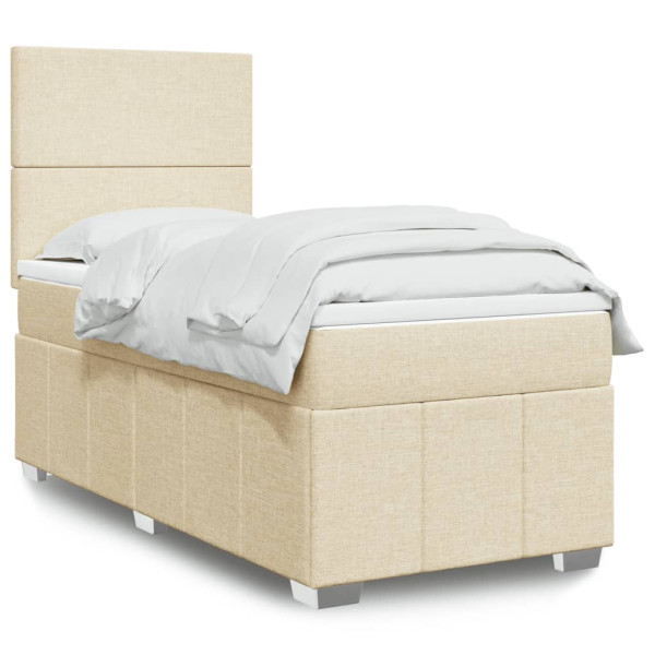 Cama box spring con colchón tela color crema 90x200 cm Cama box spring con colchón tela color crema 90x200 cm D